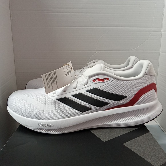 Adidas Runfalcon 5 White Black Scarlet Red Running Shoes IE8818 Men's Size 11.5 - Picture 4 of 9